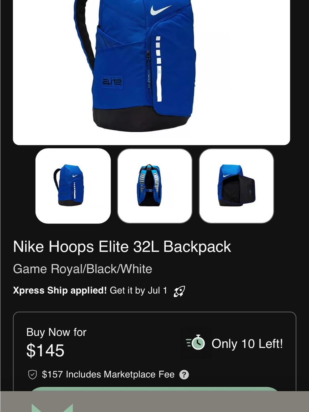 Nike Game Royal Black White Backpack